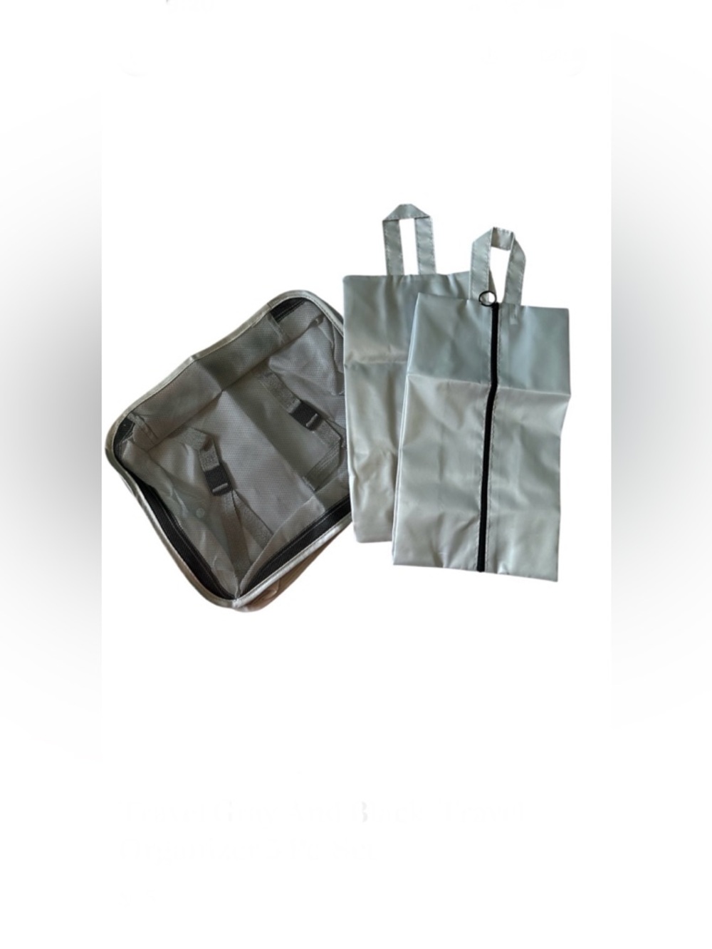 Travel Gray Mesh And Black Zipper Clothing Shoe Organizer 3 Pc Set